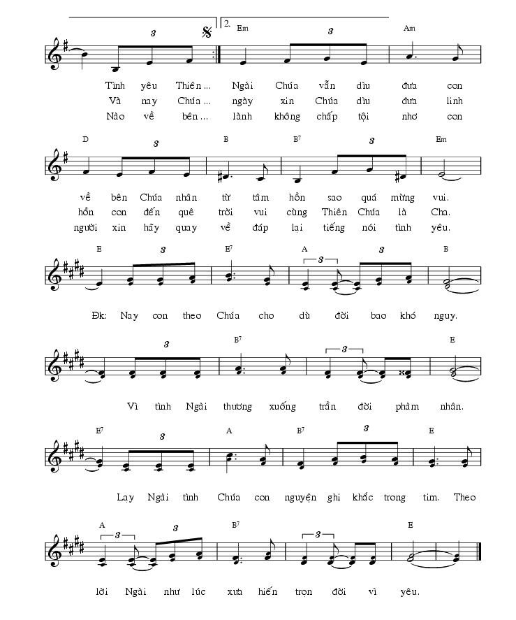 Sheet nhạc Tình Yêu Thiên Chúa 2